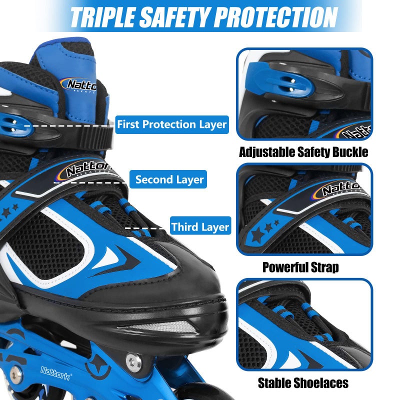Nattork Blade Roller Skates for Boys with Light Up Wheel,Adjustable Inline Skates for Big Kids Youth Childrenâ€˜s Outdoor & Indoor Ages 6-12 9 10 11 12, Beginners Blue - Image 2